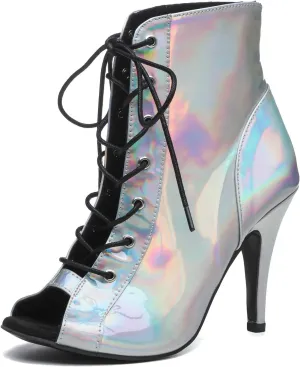 Womens Girls Latin Dance Shoes Lace-up Ballroom Dancing Ankle Boots Evening Sandals