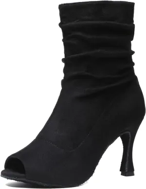 Womens Girls Party Dance Shoes Peep Toe Ballroom Dancing Ankle Booties