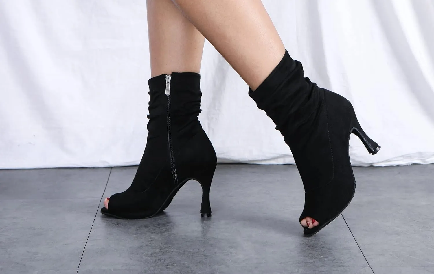 Womens Girls Party Dance Shoes Peep Toe Ballroom Dancing Ankle Booties