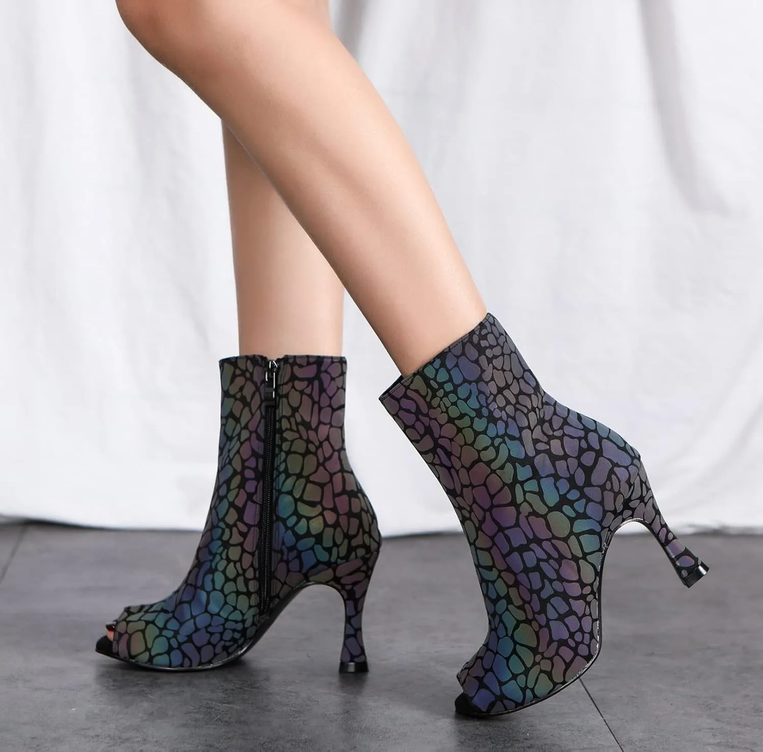 Womens Girls Party Dance Shoes Peep Toe Ballroom Dancing Ankle Booties