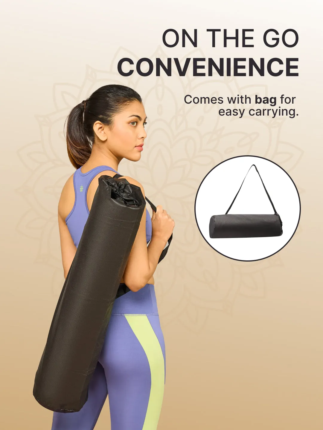Yoga Mat-Unisex-TPE-Olive-Leaf Print-6 Mm-With Bag and Strap