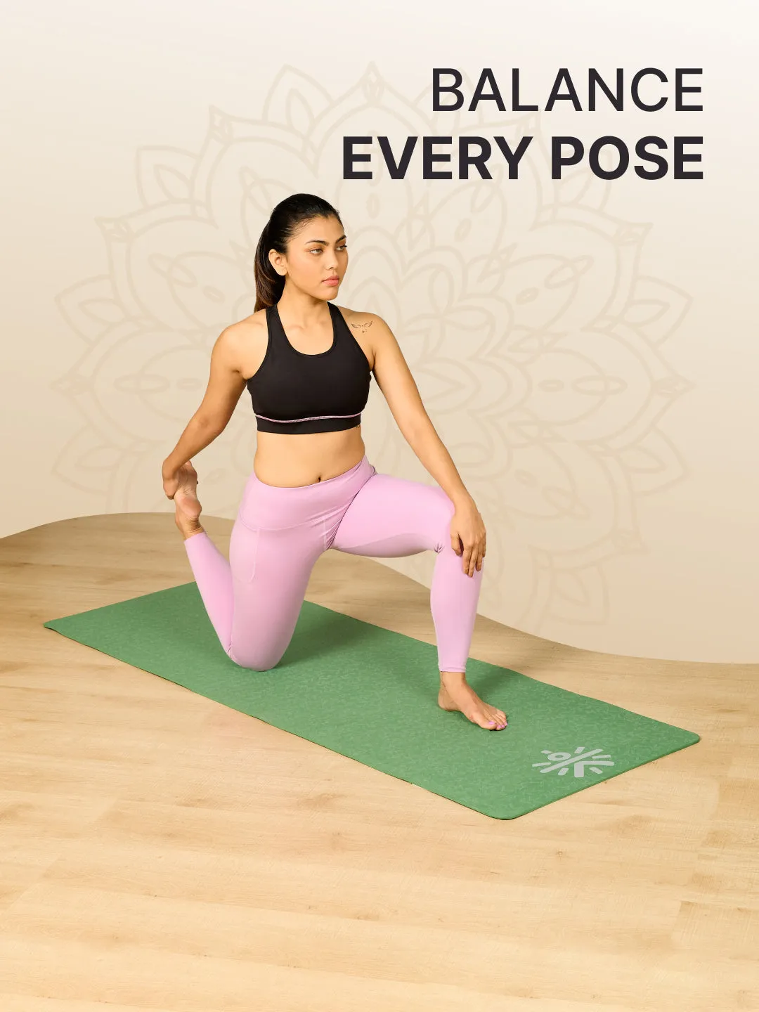 Yoga Mat-Unisex-TPE-Olive-Leaf Print-6 Mm-With Bag and Strap
