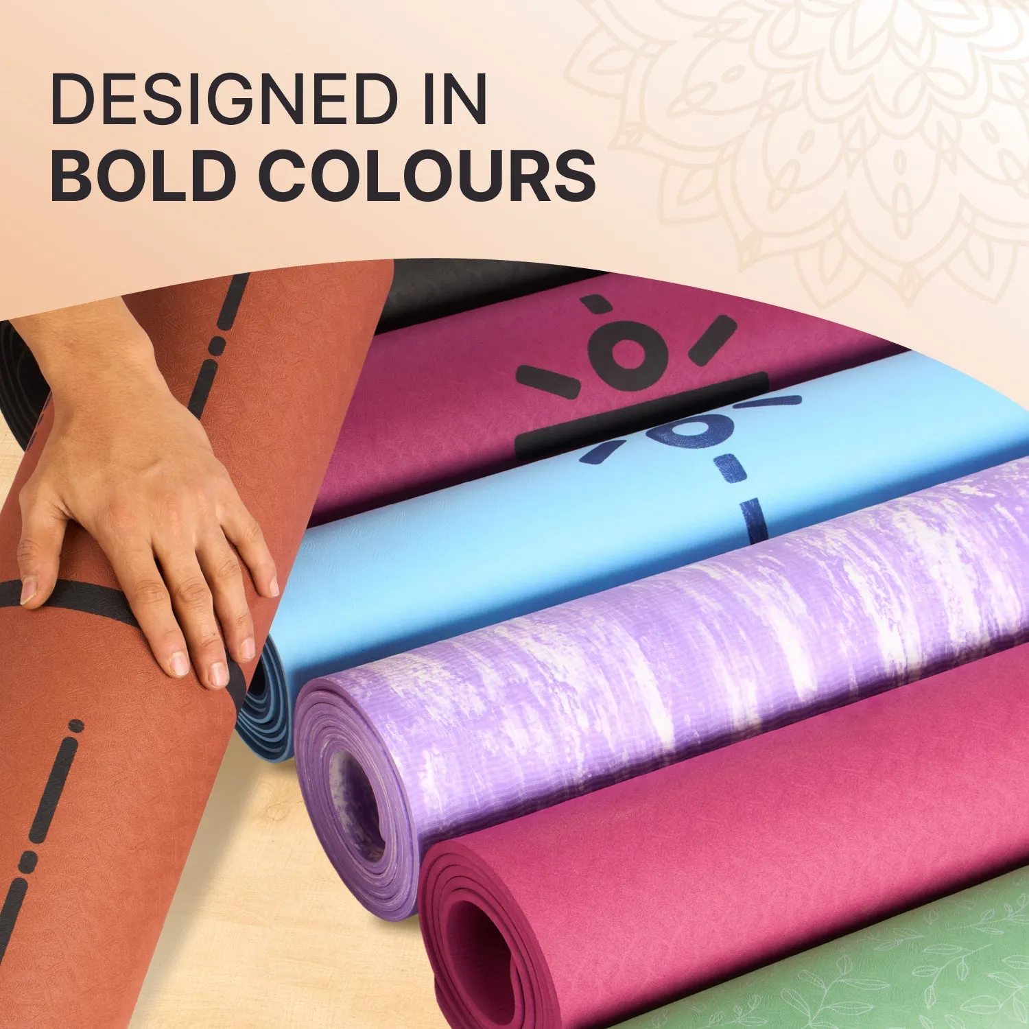 Yoga Mat-Unisex-TPE-Olive-Leaf Print-6 Mm-With Bag and Strap